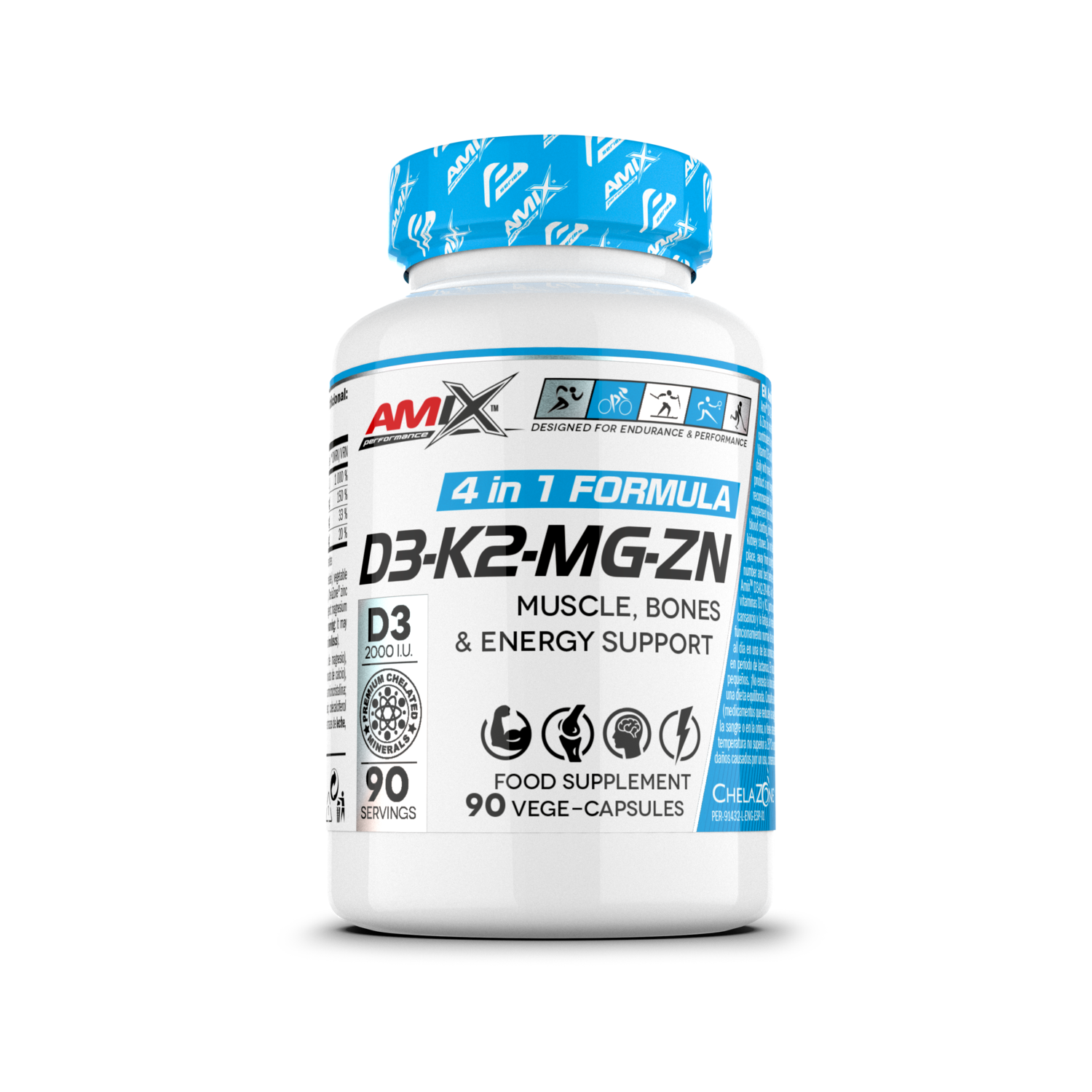 Vitaminas D3, K2 com magnésio e zinco 90 Caps - Amix Performance