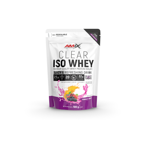 Proteína Clear ISO Whey – Amix™ (5) & CLEAR ISO WHEY SACO 500 G Frutas del bosque
