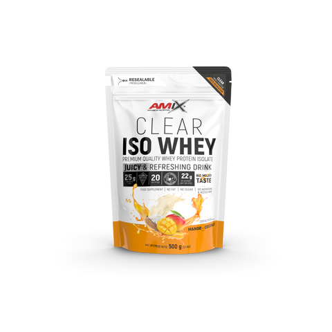 Proteína Clear ISO Whey – Amix™ (6) & CLEAR ISO WHEY SACO 500 G Mango-coco