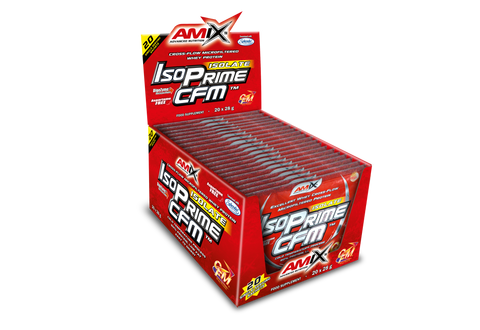 Proteína Isoprime CFM™ Isolate – Amix™ (4) & CAJA ISOPRIME CFM ISOLATE 20*28 GR Chocolate